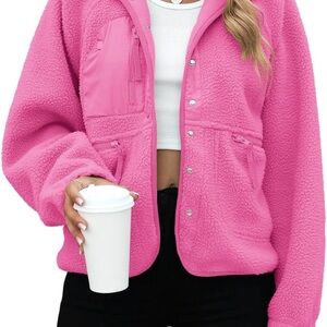 Womens Fleece Jacket Fuzzy Long Sleeve Short Winter Coats Button Down Sherpa